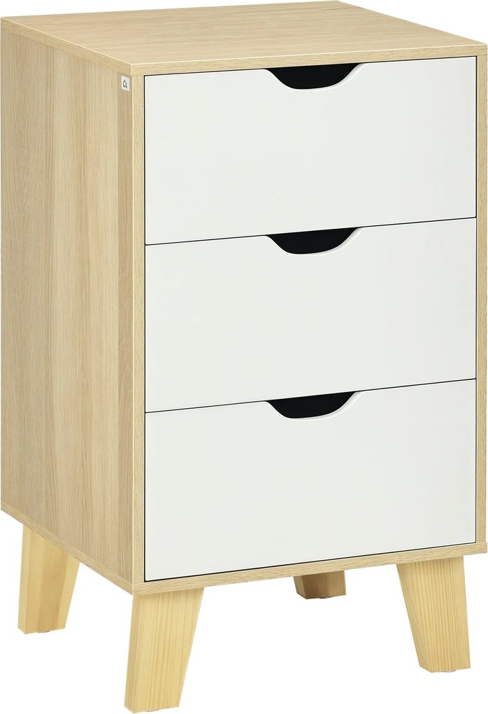 HOMCOM Komoda so 3 zásuvkami a zvýšeným podstavcom, moderný dizajn do spálne, obývačky alebo chodby, proti prevrhnutiu, 40x35x68,5 cm, prírodná a biel