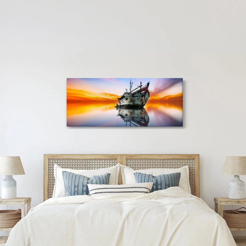 Obraz - Svitanie nad vrakom lode (120x50 cm)