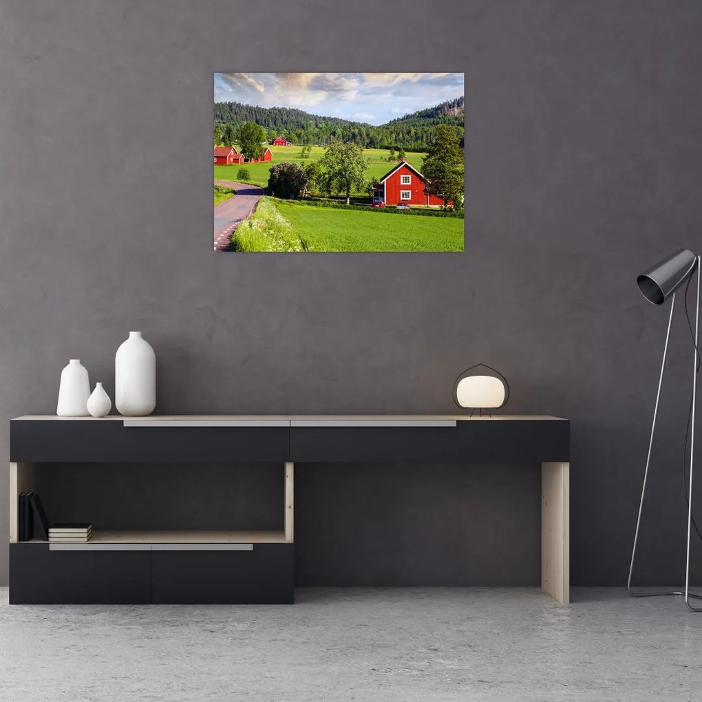 Sklenený obraz vidieka (70x50 cm)