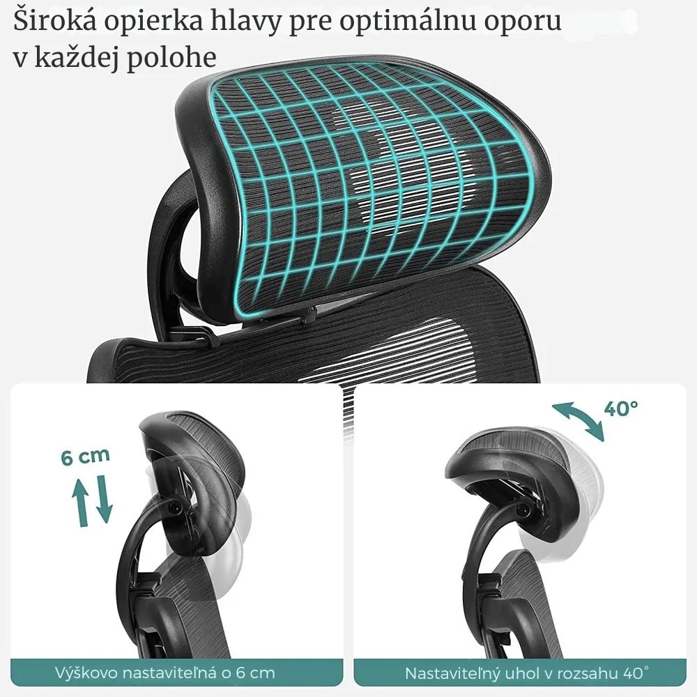 Kancelárska stolička s opierkou hlavy MAGNUS, max. 150kg, čierna SongmicsHome