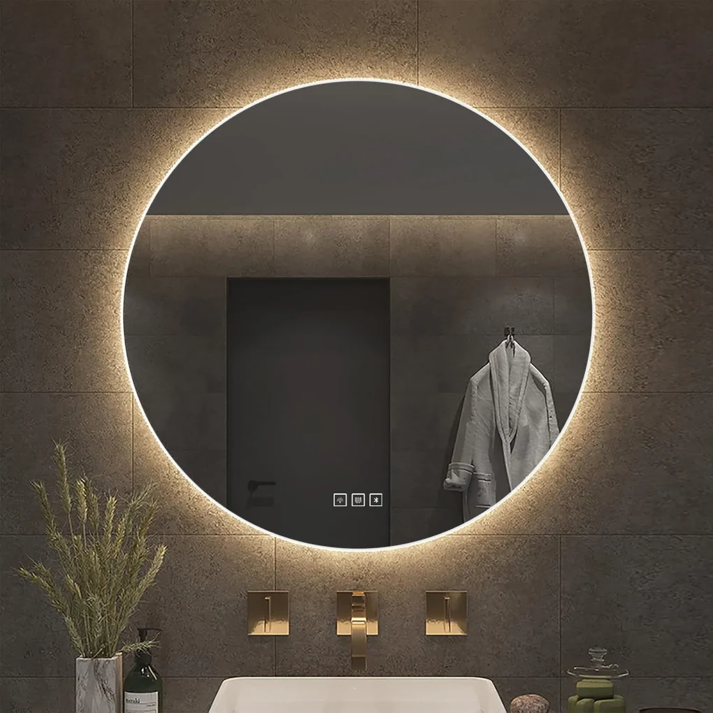 Rea Round, okrúhle LED zrkadlo s ryhovaným rámom 60 cm + bluetooth, HOM-06509