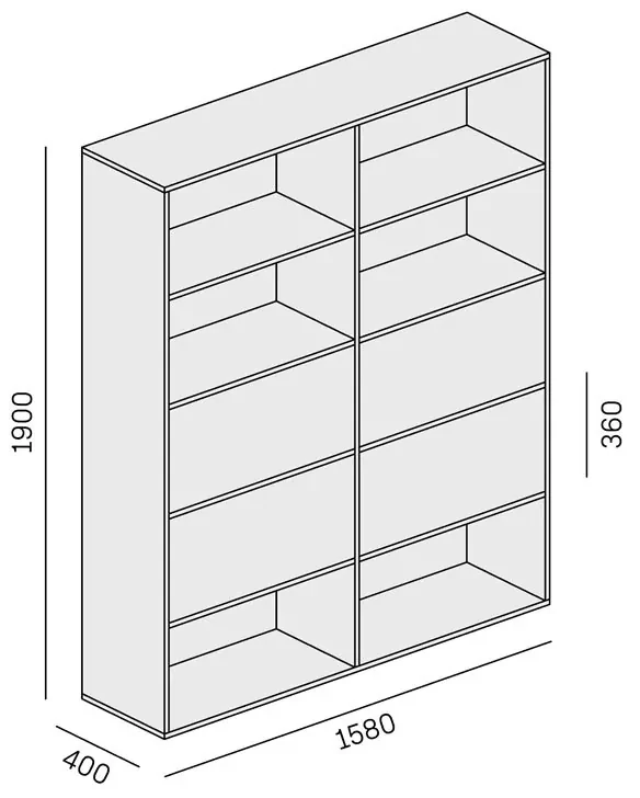 PLAN Široký kancelársky policový regál LAYERS, 4 boxy, 1582 x 400 x 1905, biela