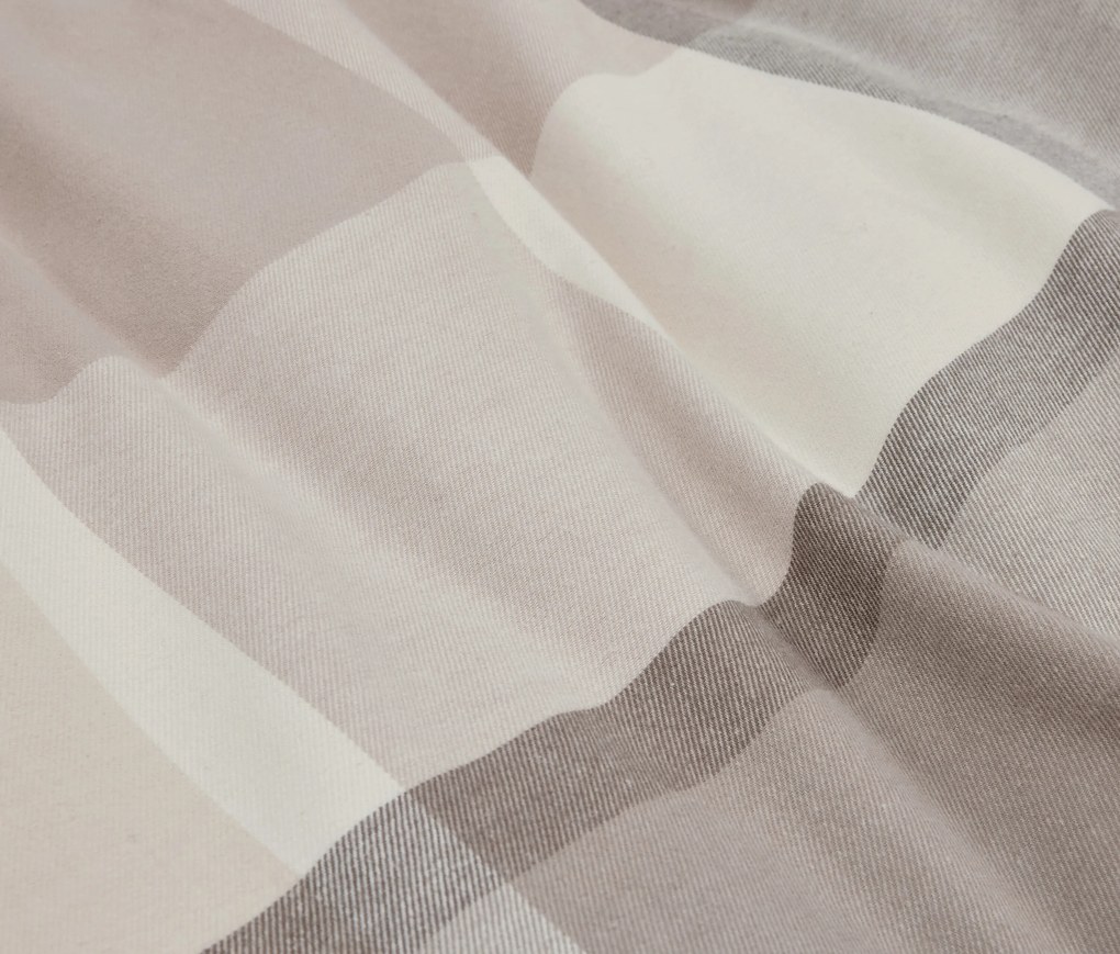 Flanelová posteľná bielizeň, sivo-béžová károvaná, štandardná veľkosť