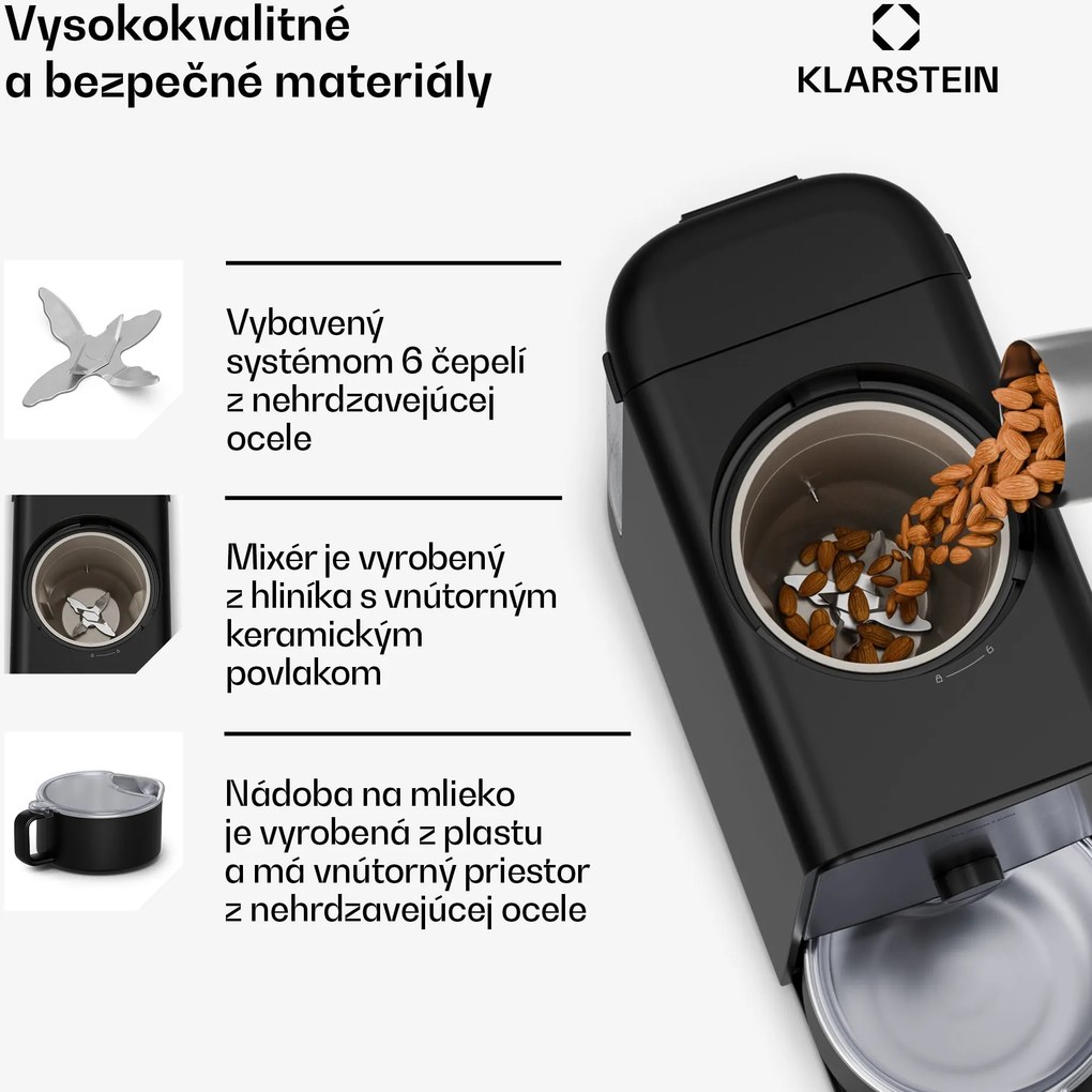 Klarstein Marcia Touch orechový mliečny automat 1,2 l, 6 nerezových nožov, 1200 W, 10 + 2 programy