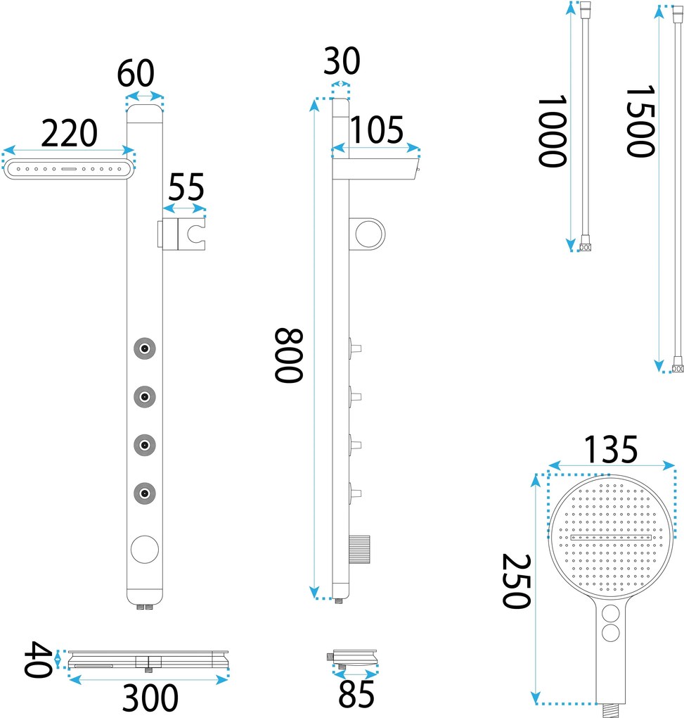 Rea Karl, LED termostatický sprchový set, grafitová, REA-P4880