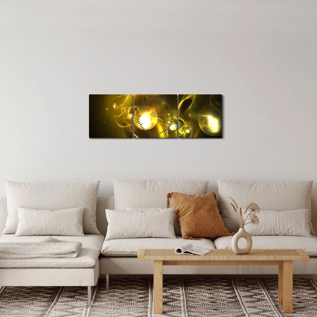 Abstraktný obraz žltých gulí (s hodinami) (90x30 cm)