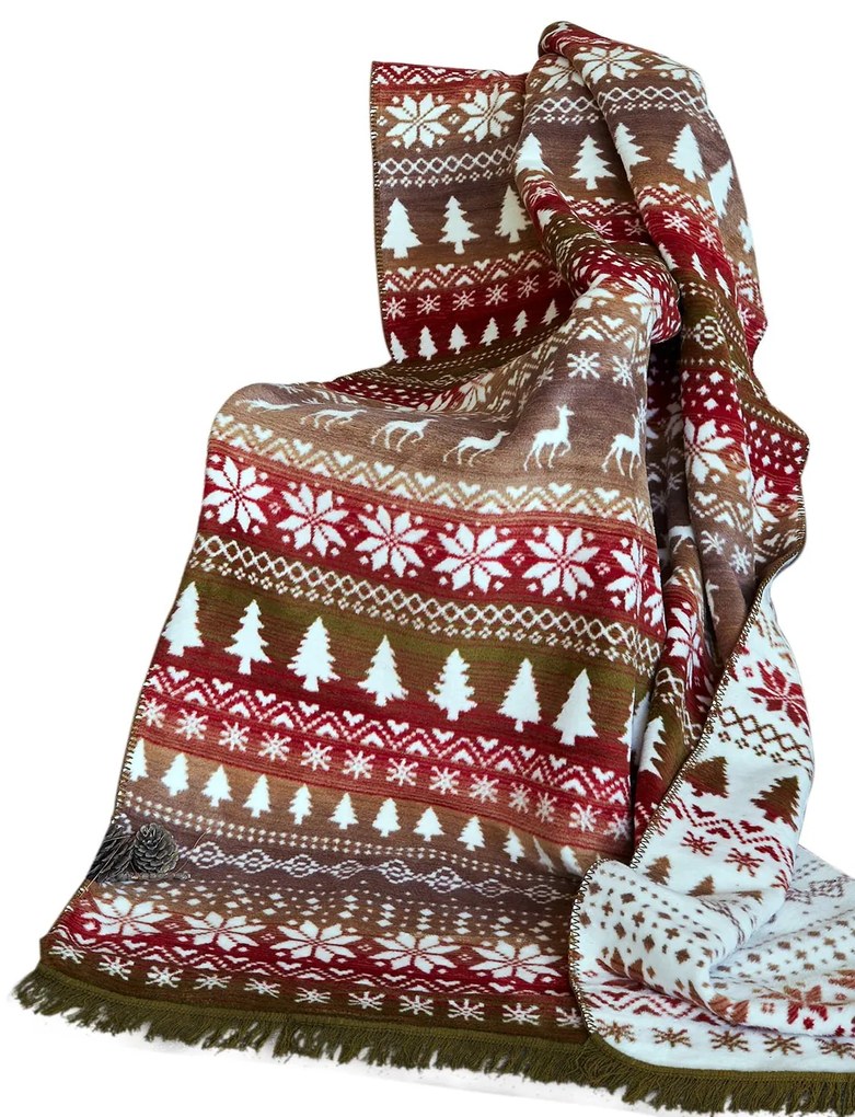 VIANOČNÁ BAVLNENÁ DEKA RUDY8 150X200 CM VZOROVANÁ