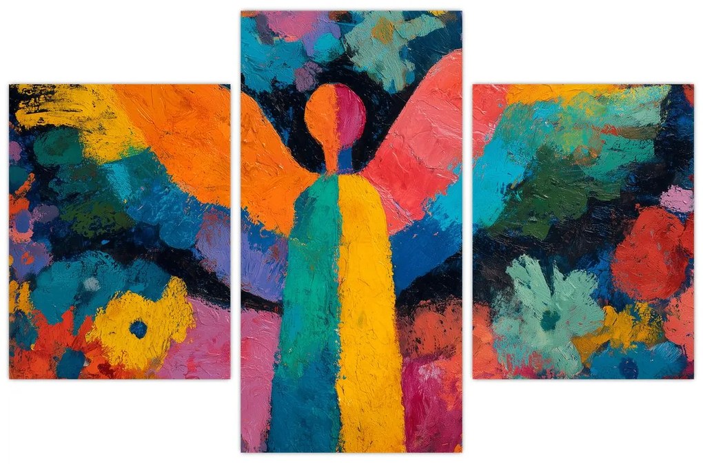 Obraz - Abstraktný anjel s kvetmi (90x60 cm)