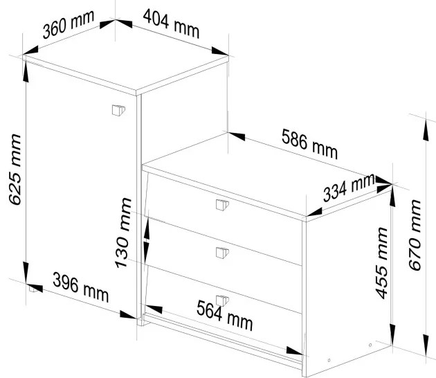 3 krídlový botník S16 s komodou - olcha