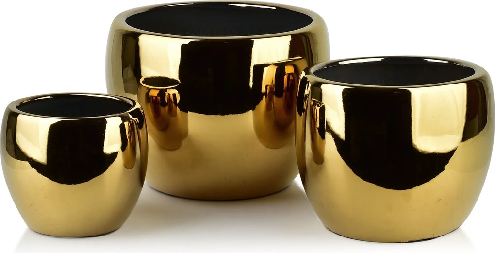 Sada 3 ks keramických květináčů NEVA GOLD XIII zlatá
