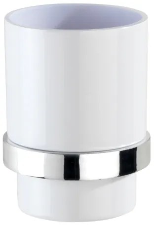 WENKO 23847800-Kelímok na zubné kefky TURBO-LOC QUADRO ED. 7x9,5 cm lesklý chróm/biela