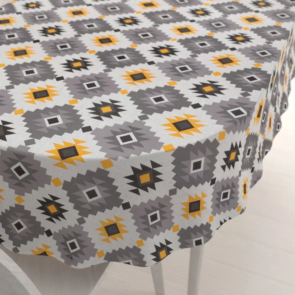 Biante Bavlnený oválny obrus Sandra SA-520 Žlto-sivý aztécky vzor 100x140 cm