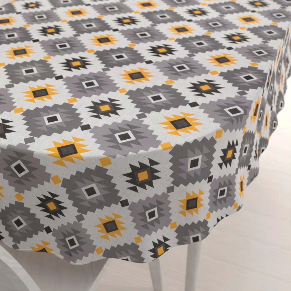 Biante Bavlnený oválny obrus Sandra SA-520 Žlto-sivý aztécky vzor 80x120 cm