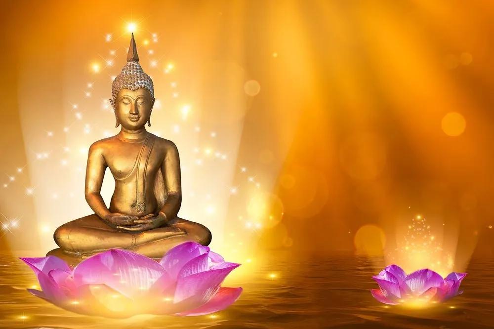 Samolepiaca tapeta socha Budhu na lotosovom kvete - 300x200