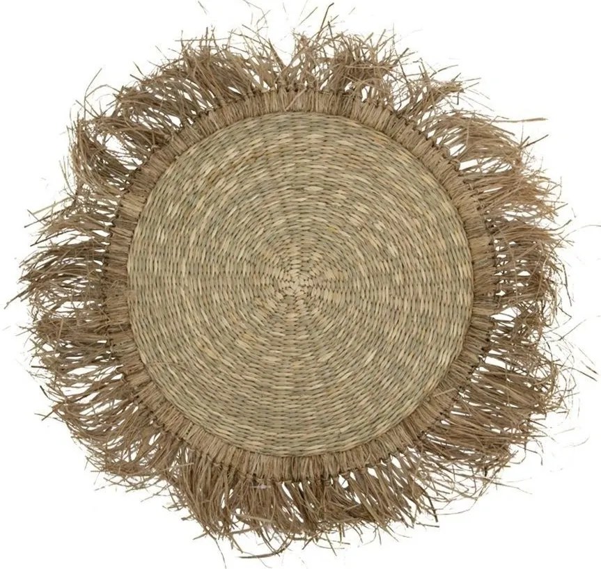 Prírodné guľatý koberec z morskej trávy so strapcami - Ø 90cm