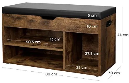 Lavica na topánky, čalúnená, 3 priehradky, 44x80x30cm