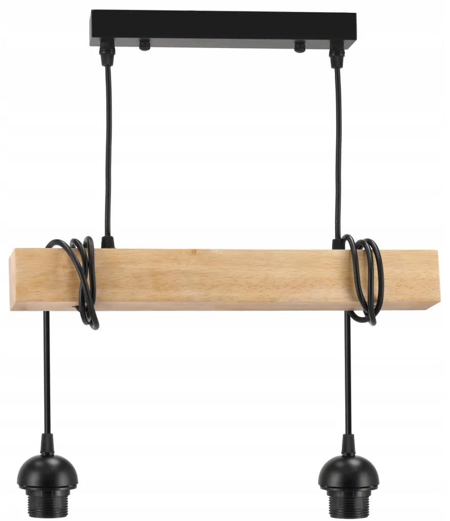 BERGE LED závesné stropné svietidlo, drevený trám, 2xE27, brilantný drevený luster