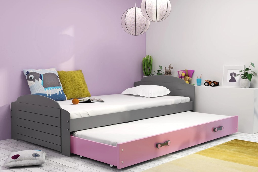 Interbeds Jednolôžková posteľ Lili3 Grafit pre teenagerov 200x90 s matracom, rozkladacia - ružová