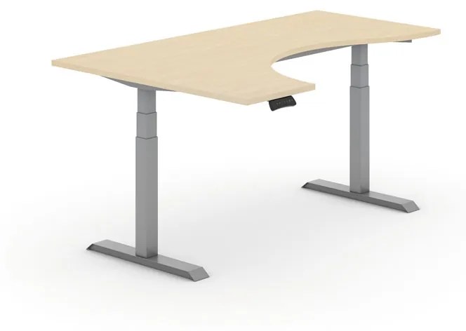 Výškovo nastaviteľný stôl PRIMO ADAPT, elektrický, 1800x1200x625-1275 mm, ergonomický ľavý, breza, sivá podnož