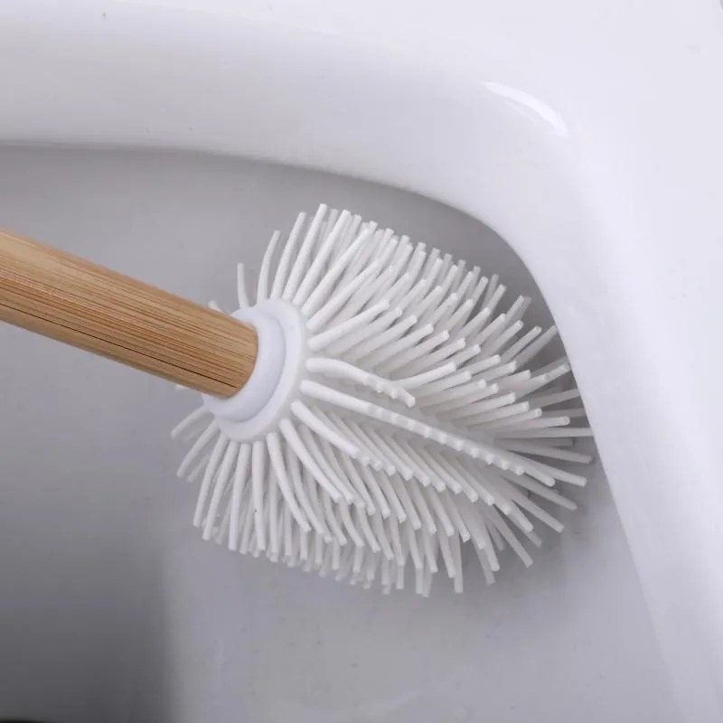 Erga Bambo, náhradná WC kefa so silikónovou hlavou a bambusovou rúčkou, 34 cm, biela / bambus, ERG-YKA-V.WCZ-BAMBO-WHT-SILKA