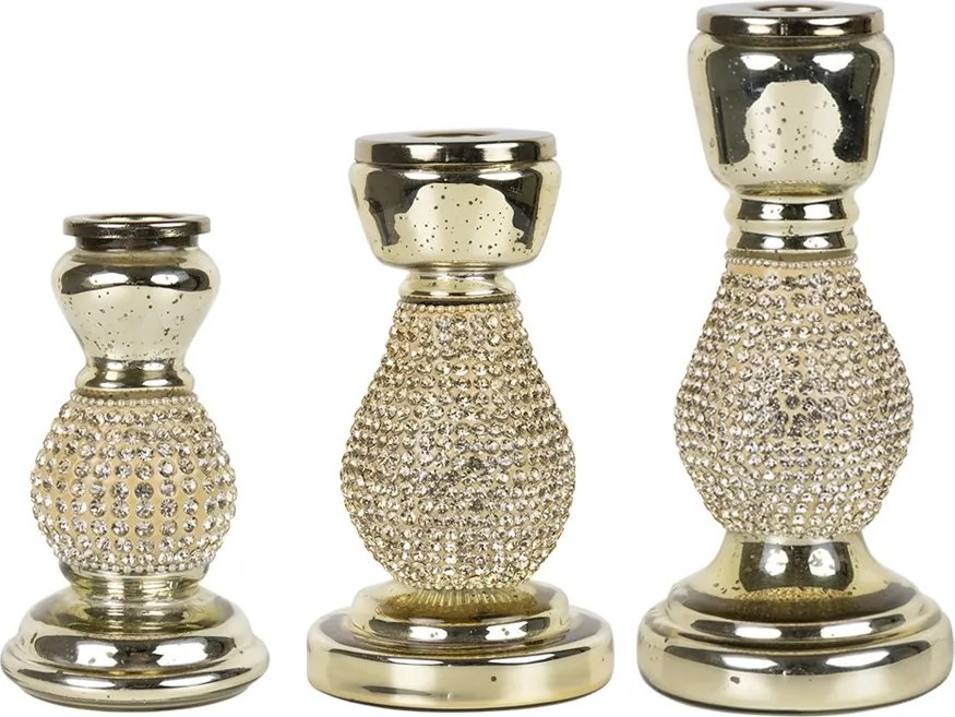 Zlatý sklenený svietnik s kamienkami Rhinestone gold M - 16 cm