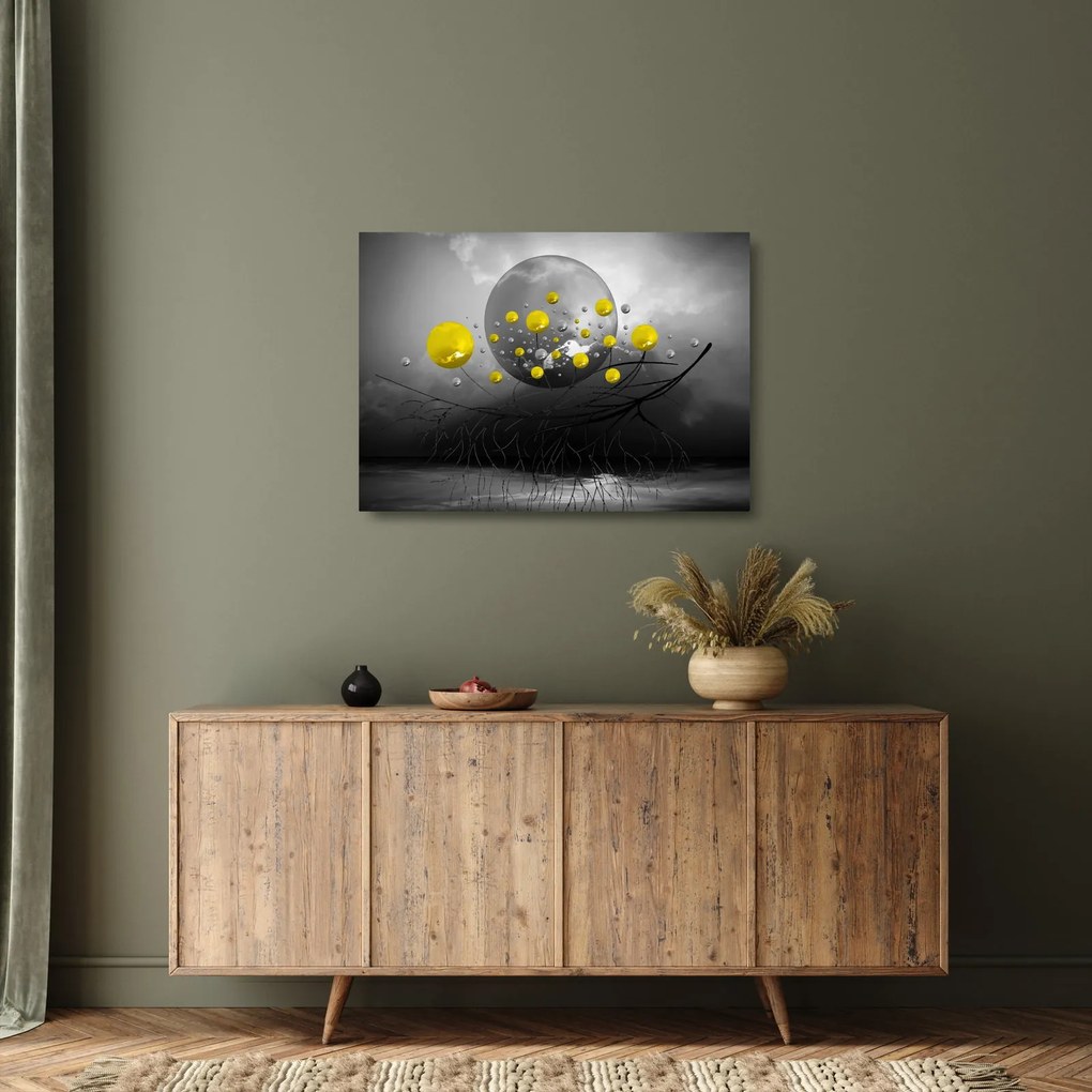 Sklenený obraz - žlté abstraktné gule (70x50 cm)