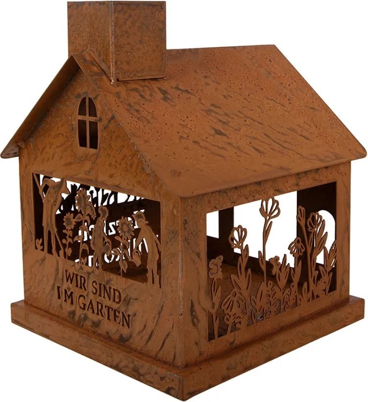 Hrdzavý svietnik v tvare domčeka Rustic Charm- 17*17*22 cm