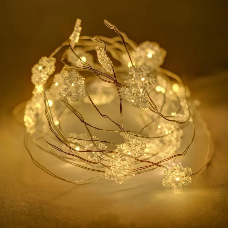 DECOLED LED světelný řetěz na baterie vločky, teple bílá, 20 diod, 2,3 m