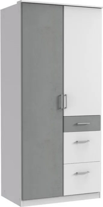 Šatníková skriňa bez zrkadla Click, 91 cm, biela/šedý betón