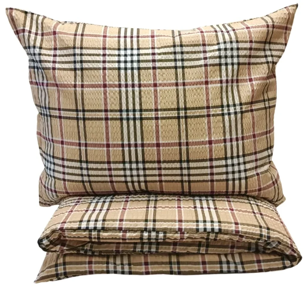 Obliečky krepové Karo hnedé TiaHome - 1x Vankúš 90x70cm, 1x Paplón 140x200cm