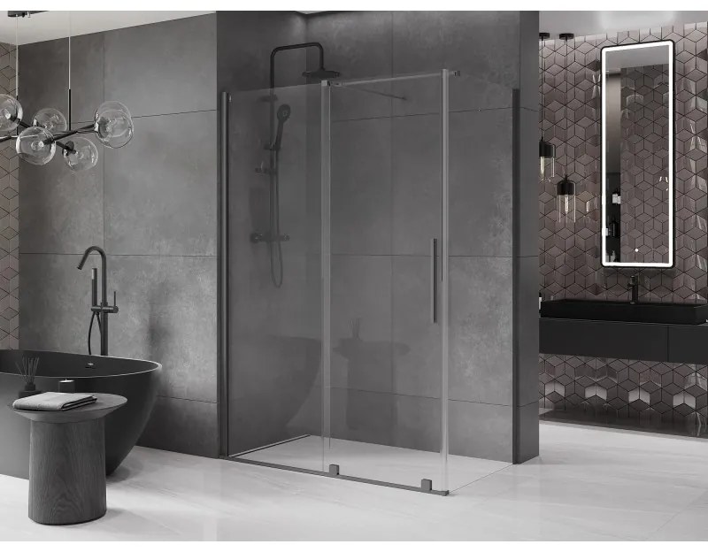 Mexen Velar, sprchový kút s posuvnými dverami 160 x 70 cm, 8mm číre sklo, brúsený grafit, 871-160-070-01-95