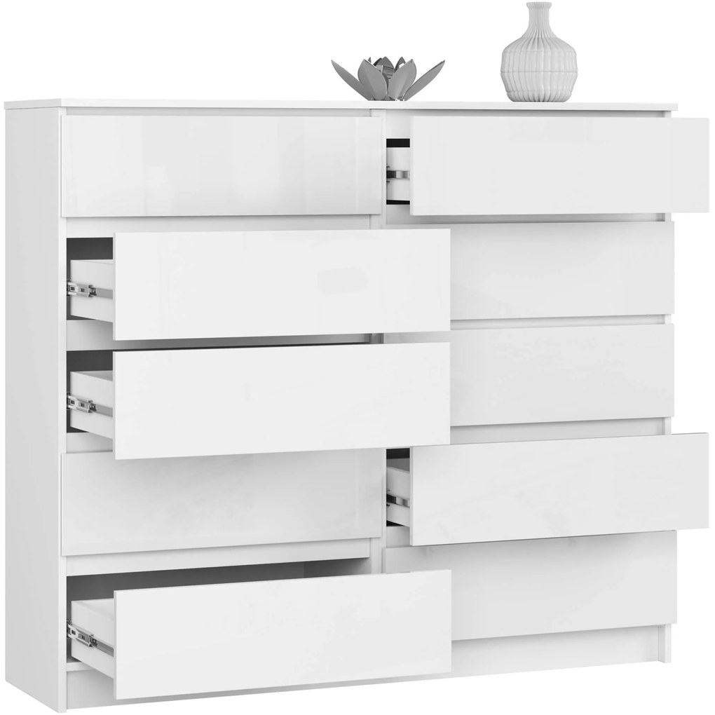Komoda Kuba 140 cm 10 zásuviek biela lesk