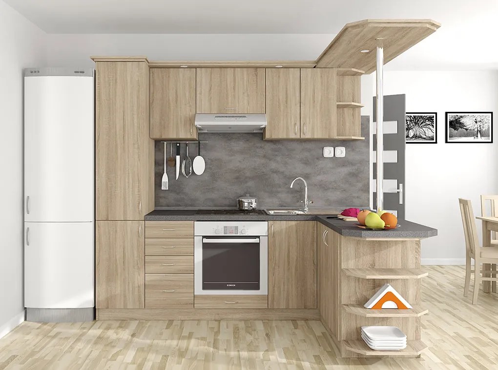 Nabytekmorava Kuchyna s ostrovčekom Bára C farba kuchyne: ořech / krém, pracovná doska: s pracovnou doskou