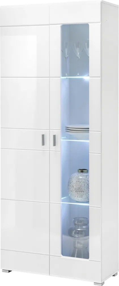 Vysoká vitrína Enrique, biely lesk