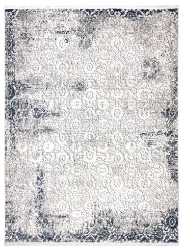 Moderný koberec REBEC 51172A strapce, krémovo/ tmavo modrý