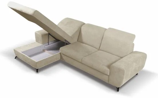 Rozkladacia rohová čalúnená sedacia súprava s úložným priestorom v tvare L ALTA ľavá béžová