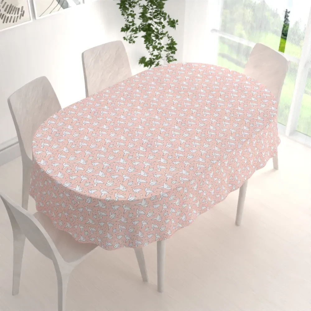 Biante Dekoračný oválny obrus Leona LN-044 Origami vtáci na lososovom 120x200 cm