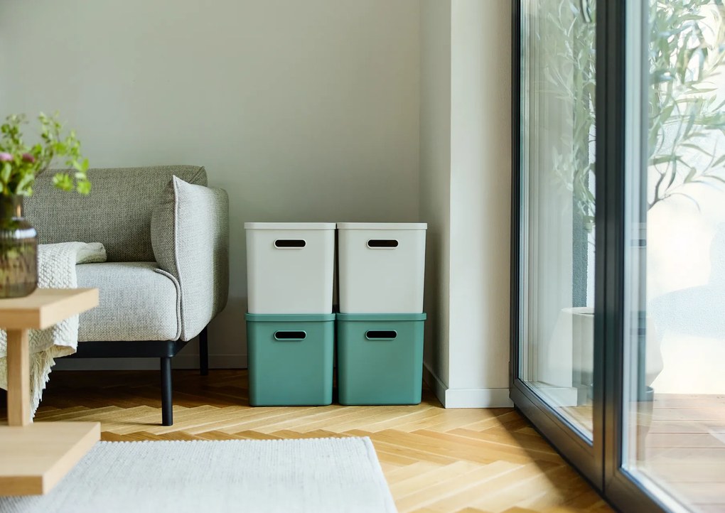 Rotho Úložný box, rovný s vekom, 27l, matne biela ALBU LIGHT, 37x29x30