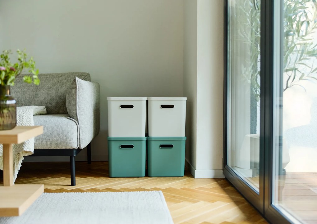 Rotho Úložný box, rovný s víkem, 27l, matně bílá ALBU LIGHT, 37x29x30