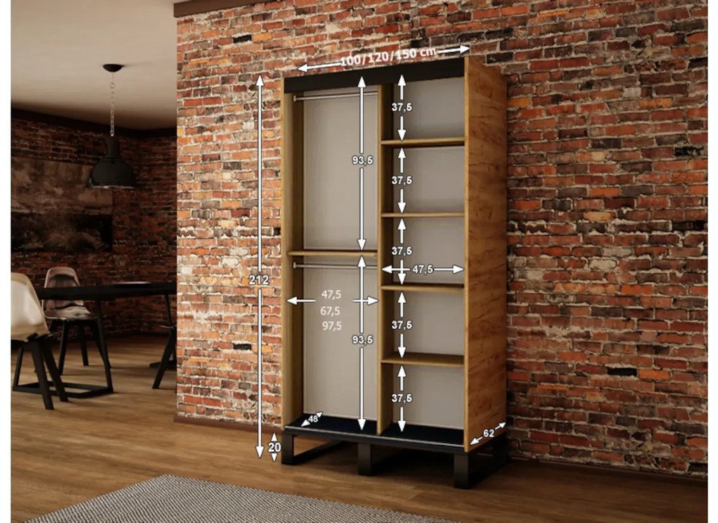 Posuvná skriňa LIFT V2 180, 180x212x62, dub kraft zlatý/čierna