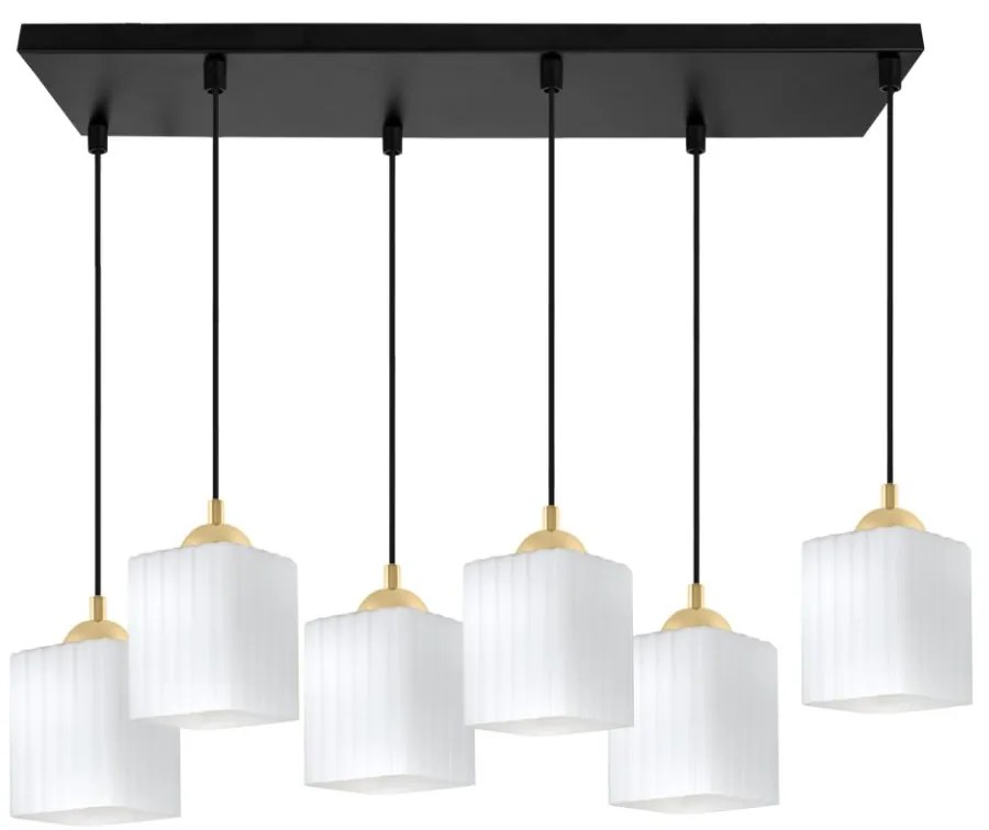 Závesné svietidlo Riffle Square, 6x biele sklenené tienidlo, b/g