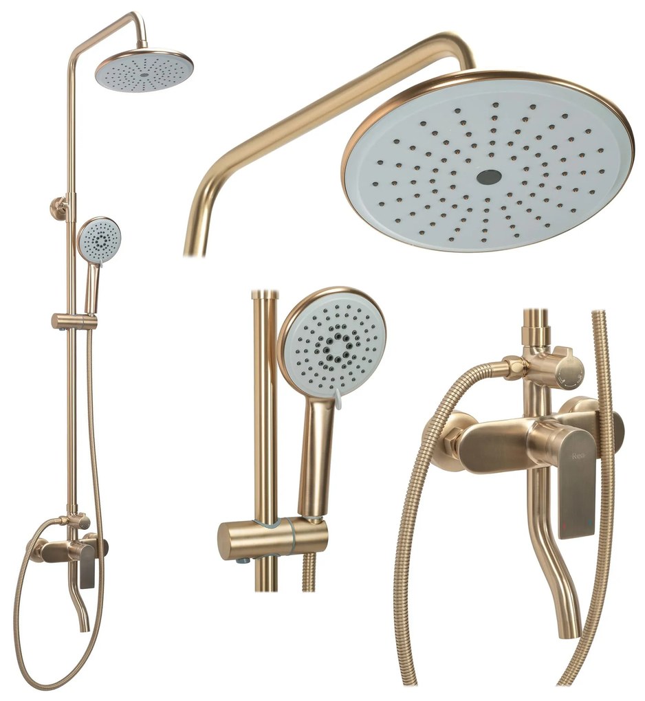 Rea Verso, sprchová súprava s pákovou batériou a vaňovou výlevkou, zlatá matná, REA-P9146
