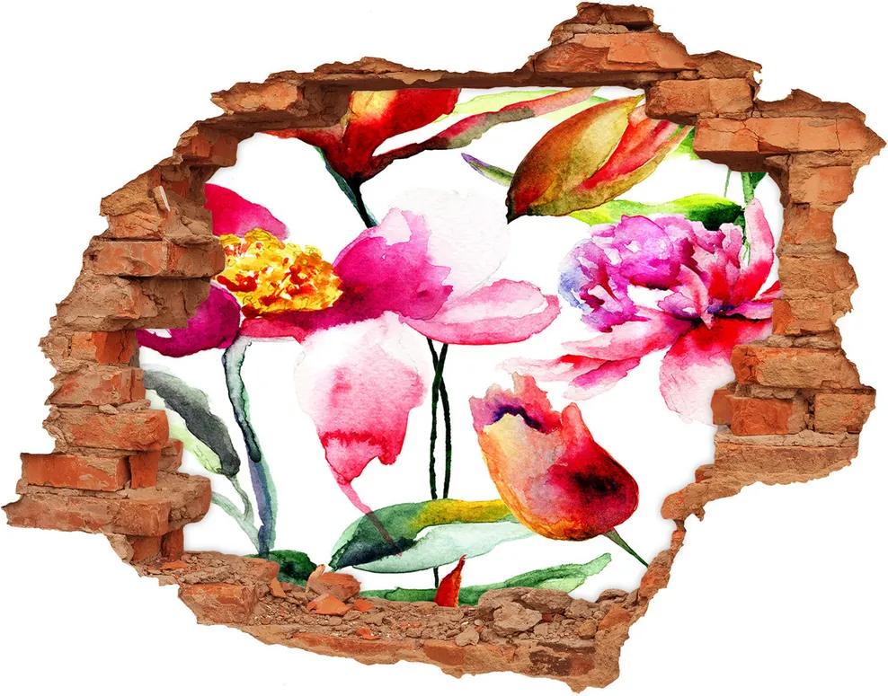 Diera 3D fototapeta nálepka Divoké kvety WallHole-cegla-90x70-78023147