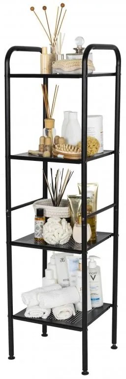 Erga Lexa, kúpeľňový kovový regál so 4 policami 28x33x114,5 cm, čierna matná, ERG-YKA-P.LEXA-4-BLK