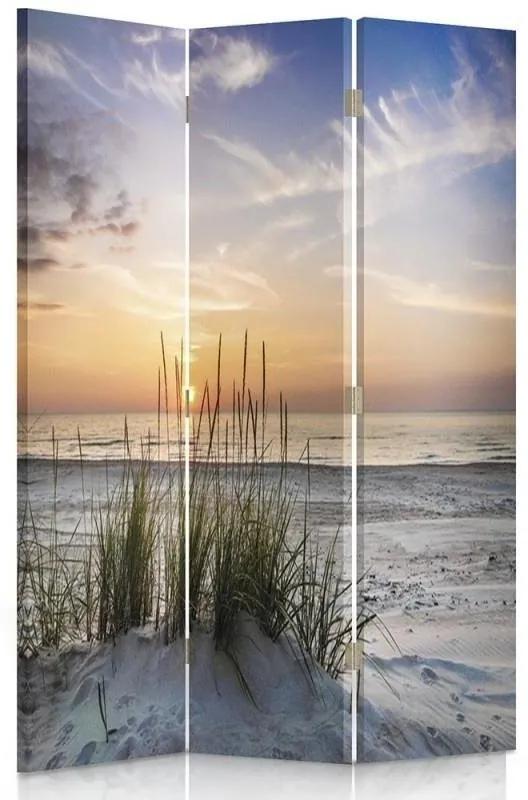 Ozdobný paraván Západ slunce na mořské pláži - 110x170 cm, trojdielny, klasický paraván