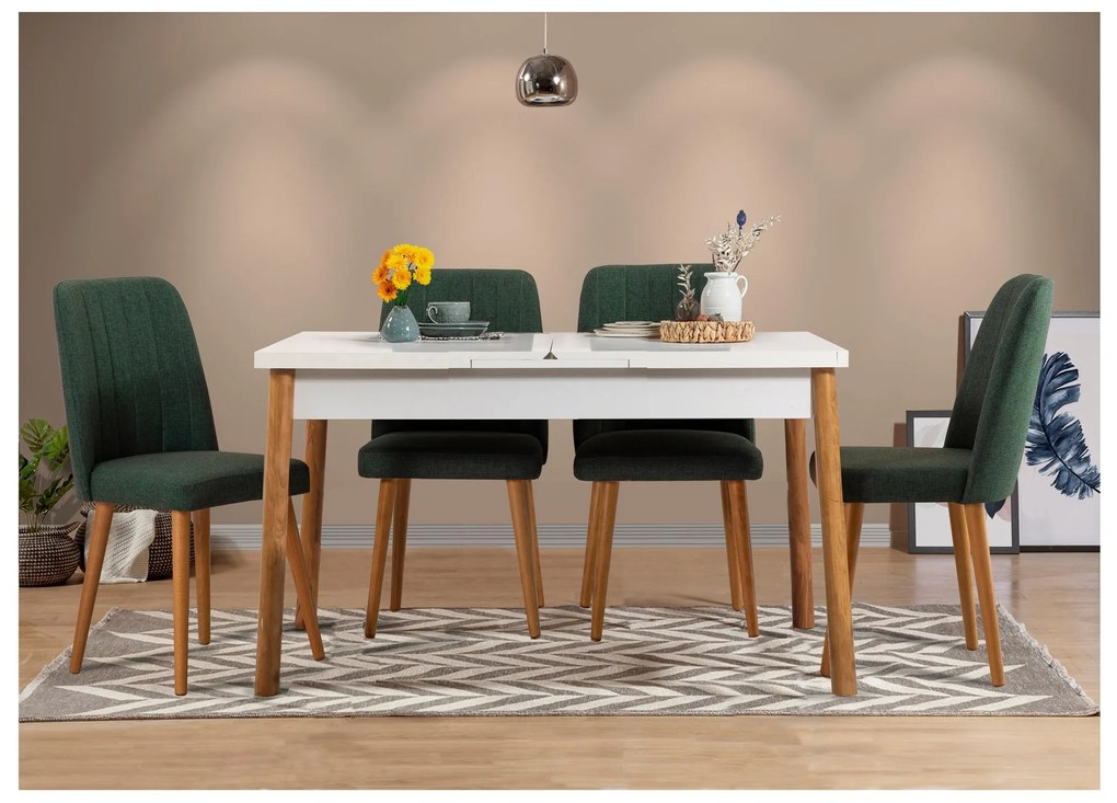 Jedálenský set Vlasta 5 (borovica atlantická + biela + zelená) (pre 4 osoby). Akcia -18%. Vlastná spoľahlivá doprava až k Vám domov. 1093798