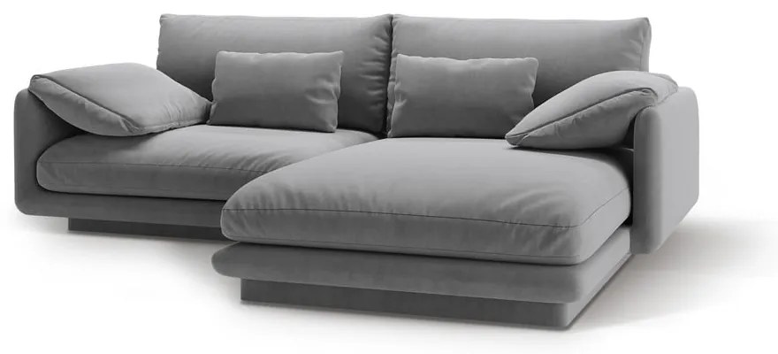 Svetlosivá zamatová rohová pohovka (pravý roh/s leňoškou) Torino – Micadoni