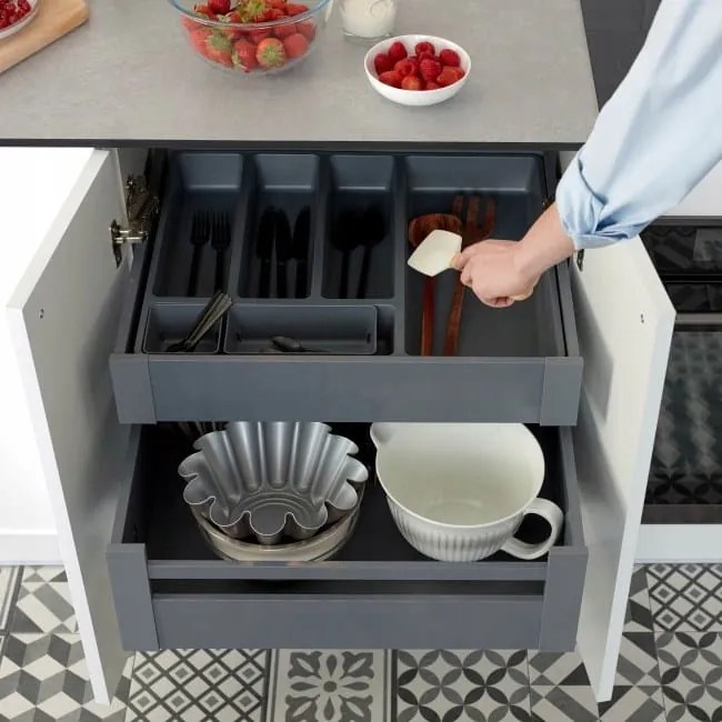 Goodhome Organizér do zásuvky, do kuchyne, príborník - NITAKI sivý plast 52 x 43 cm