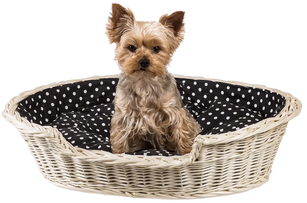 Pelíšok pre zvieratá prútený bielený s čierno-bielou poduškou Luisa IV.š. 75 x hl. 57 x v. 24(cm)