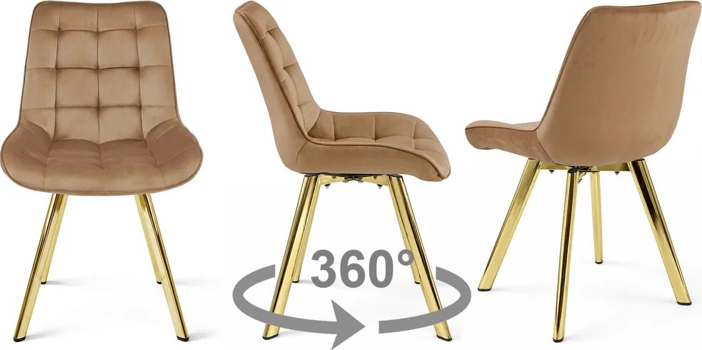 Stolička SORIA 360 – hnedý zamat / zlaté nohy × 4